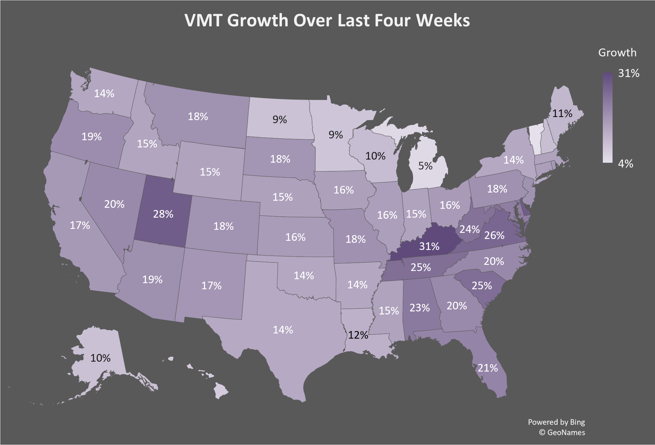 VMT by state growth does not follow vaccinations so far INRIX