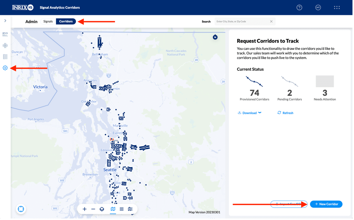 INRIX Signal Analytics-  Corridors Set Up